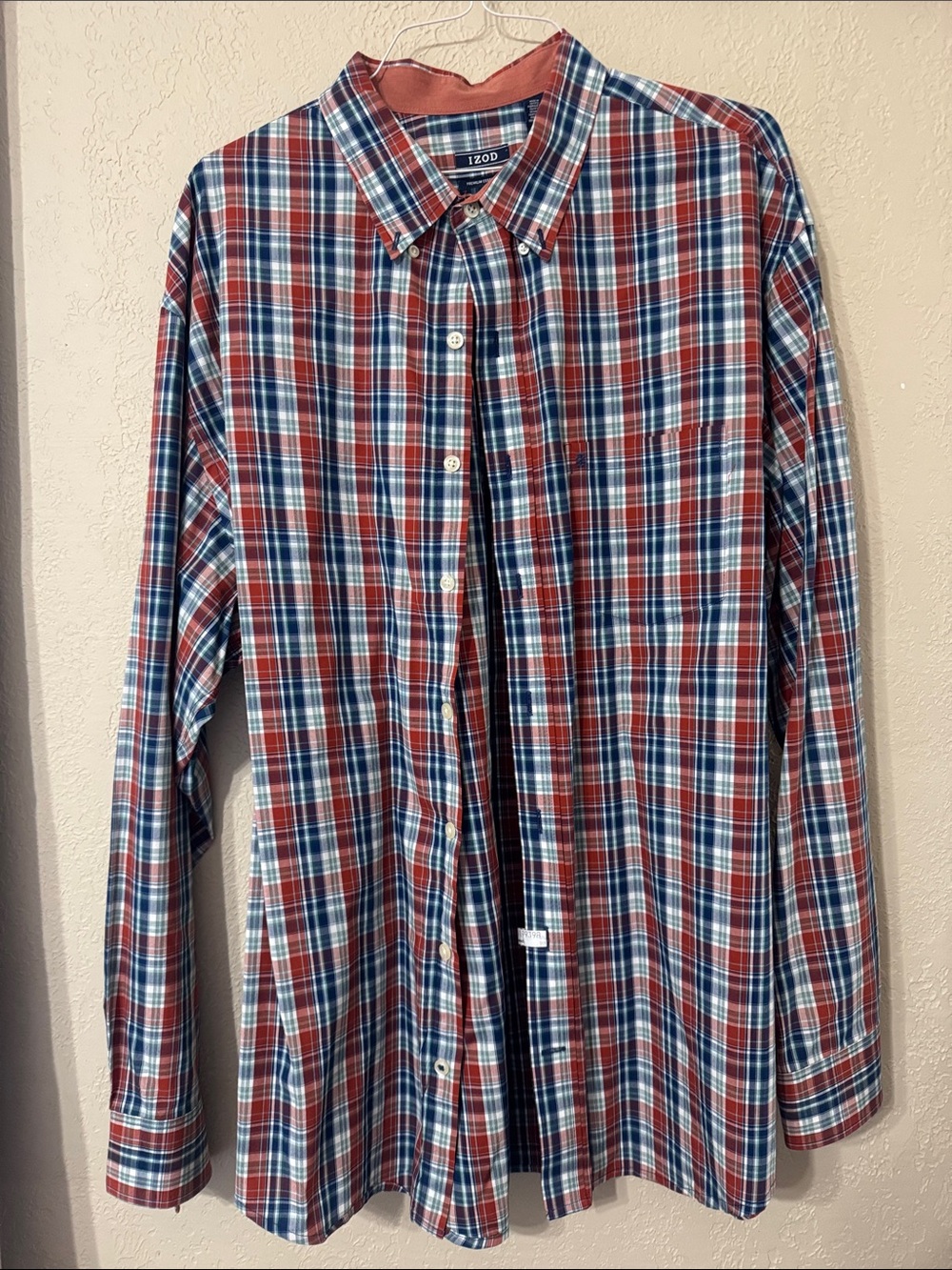 Izod Men's Red, Blue & White Plaid Button-Down Shirt